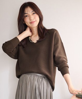 ANY 【洗濯機可】Ｖネックラメガーターニット ブラウン