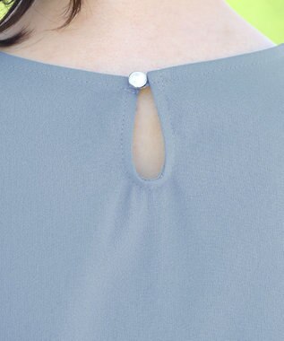 Tiaclasse 【洗える】ねじりリボン袖ブラウス ブルー