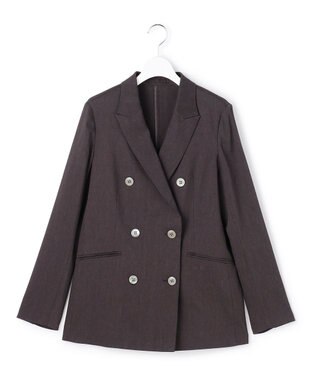 23区 【先行予約】リネンレーヨンストレッチ ダブルジャケット ダークブラウン系