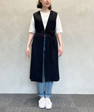 自由区 【接触冷感・速乾・UVカット・撥水・防シワ】リネンライクツイル ロングジレ ネイビー系