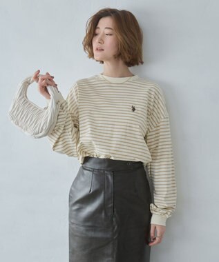WEGO 【大好評により再入荷！】USPOLOだぼそでカラーロンT ベージュボーダー