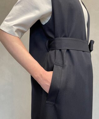 自由区 【接触冷感・速乾・UVカット・撥水・防シワ】リネンライクツイル ロングジレ ネイビー系