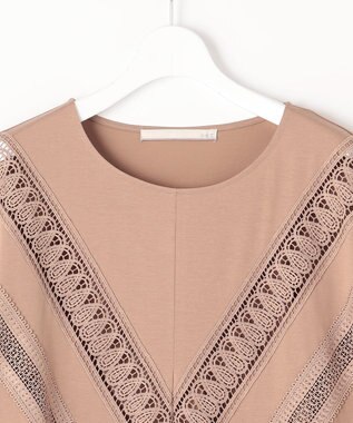 自由区 【洗える・XSサイズあり】レースEDGEフロントレース カットソー キャメル系