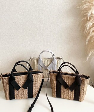 LA BAGAGERIE 【maison vert】 【ペーパー素材・多収納】リボンハンドル2WAYかごバッグ