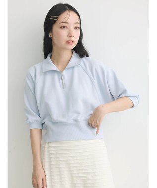 earth music&ecology ハーフジップショートプルオーバー Light Blue