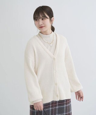 Green Parks ベロアモールＶネックカーディガン Ecru