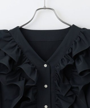 #Newans ラッフルフリルブラウス ネイビー