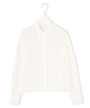 ICB 【洗える】ストライプエンブロイダリー クロップドシャツ オフホワイト系