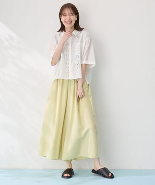 ANY L 【洗濯機可/ウエストゴム/UVケア】スパンボイル撥水スカートパンツ イエロー