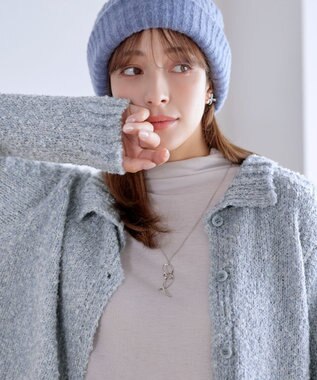 Tiaclasse 【着丈が選べる】ハイネックブークレカーディガン ショート丈ブルー