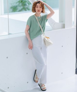 23区 S 【洗える】コットンアセテート バックボタン ニット ミント系