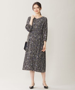 洗える】ウォーターカラーフラワープリント ワンピース / 自由区