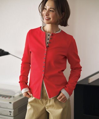 UNFILO L ドライタッチリブ カーディガン レッド