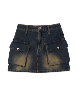 WEGO ヴィンテージウォッシュカーゴミニスカート デニム濃加工色