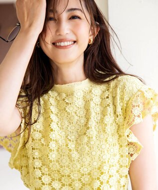 組曲 S 【洗える】フラワーレース ブラウス イエロー系