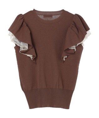 earth music&ecology レースドッキングフリルニットプルオーバー Mocha