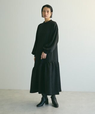 Green Parks ａ．切り替えジャガードワンピース Black