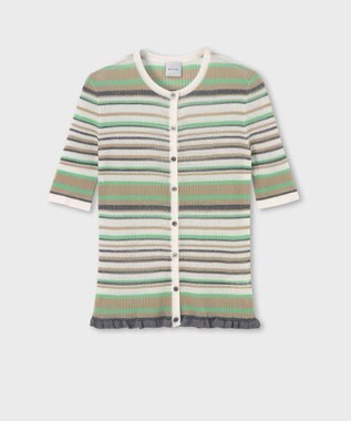 Paul Smith ラメボーダー リブ カーディガン ミントグリーン