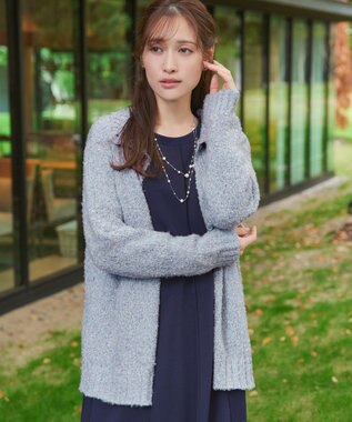 Tiaclasse 【着丈が選べる】ハイネックブークレカーディガン ロング丈ブルー