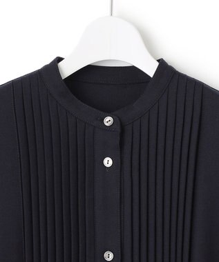 23区 L 【CLASSY.コラボ/洗える】ウールストレッチツイル ピンタック ワンピース ネイビー系