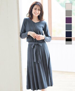  【洗える】1枚で着映えするチェック柄編みニットワンピース