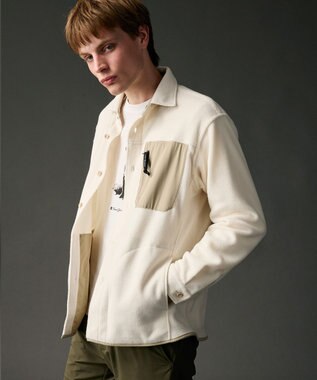 JOSEPH ABBOUD MOUNTAIN 【ライトシャツアウター】ハイカウントマイクロフリースシャツ アイボリー系