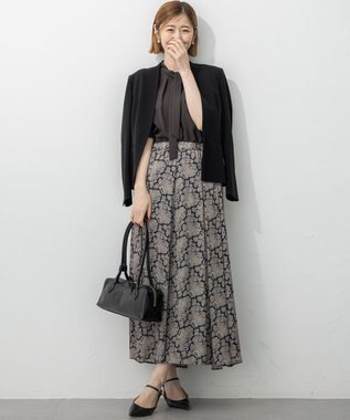 23区 【セットアップ対応/洗える】トリアセダブルジョーゼット ノーカラー ジャケット ブラック系