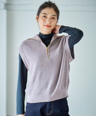 ANY L ハーフジップニットベスト グレー