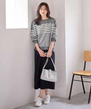 ANY 【洗濯機可】ボーダーニット グレー×オフ