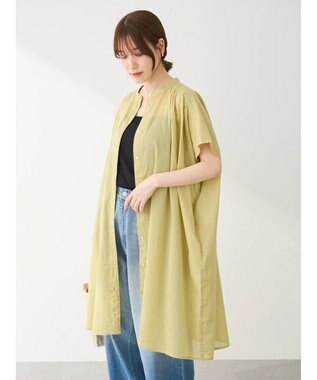 Green Parks インド綿　パイピングバンドカラーシャツチュニック