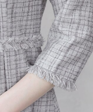 Tiaclasse 絶妙なMIXカラーのツイード素材で存在感溢れるタックワンピース グレー