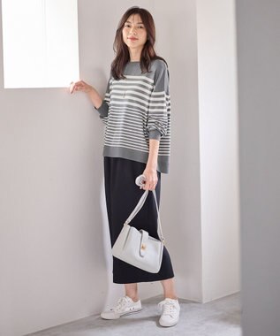 ANY 【洗濯機可】ボーダーニット グレー×オフ