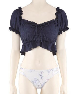 San-ai Resort（三愛水着楽園） 軽い着け心地でしっかり盛れる【楽盛り水着】　パフスリーブワイヤービキニ　9M　【San-ai Resort（サンアイリゾート）】 ネイビー