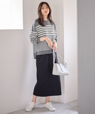 ANY 【洗濯機可】ボーダーニット グレー×オフ