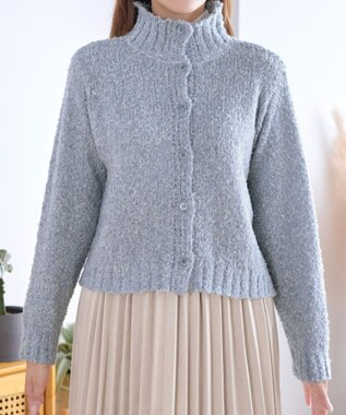 Tiaclasse 【着丈が選べる】ハイネックブークレカーディガン ショート丈ブルー