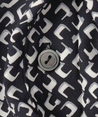 23区 L 【洗える】モダンジオメトリックプリント ワンピース ブラック系