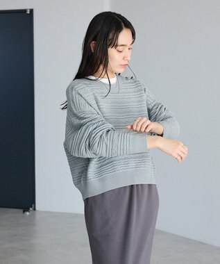 CRAFT STANDARD BOUTIQUE レースボーダーニットプルオーバー Gray