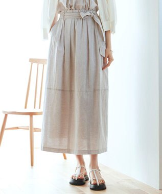 23区 L 【SLOW/洗える】リネンコットン スカート ライトグレー系