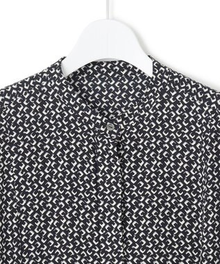 23区 L 【洗える】モダンジオメトリックプリント ワンピース ブラック系