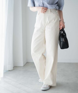 WEGO カラーウエストフィットワイドストレートパンツ オフホワイト