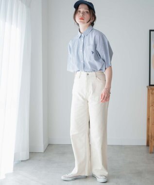 WEGO カラーウエストフィットワイドストレートパンツ オフホワイト