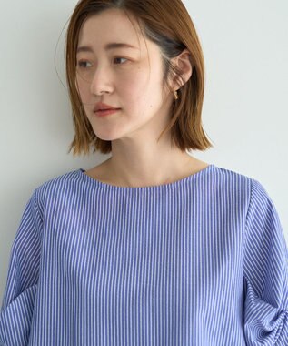 YECCA VECCA パールタックスリーブブラウス Stripe