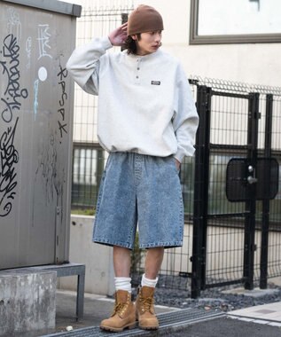 WEGO 【ウエストゴム/SMLサイズ展開】イージーコットンハーフパンツ デニム淡加工色