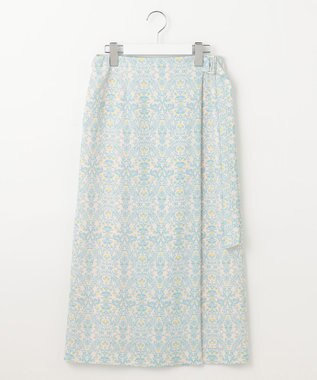 自由区 【洗える】ダマスクフローラルプリント スカート ライトブルー