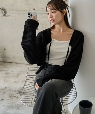 WEGO 【2024年秋冬新色カラー追加★】リボン2WAYカーデ ブラック