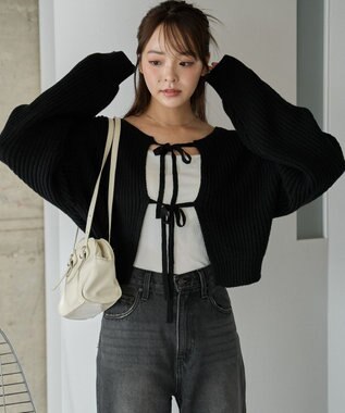 WEGO 【2024年秋冬新色カラー追加★】リボン2WAYカーデ ブラック