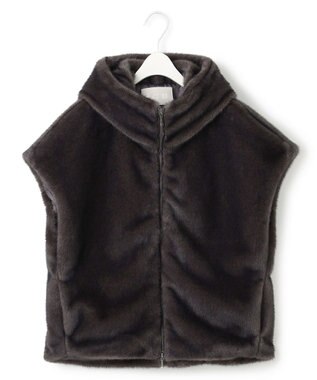 ICB 【洗える】ミンクライクファー フーディジレ コート チャコール