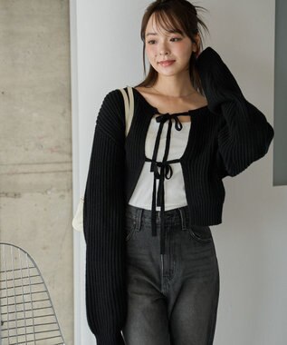 WEGO 【2024年秋冬新色カラー追加★】リボン2WAYカーデ ブラック