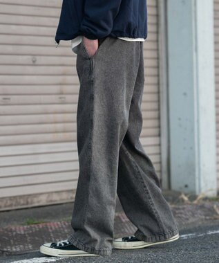 WEGO 【ユニセックス着用ITEM/ウエストゴム】ユルフィットデニムイージーパンツ グレー