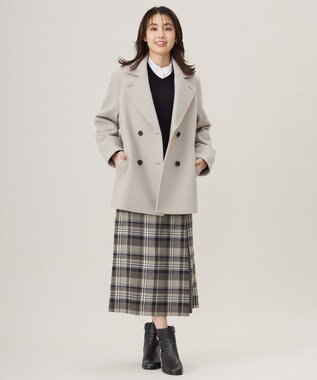 J.PRESS LADIES 【洗える】テトロンレーヨン/ウール milledタータン スカート ベージュチェック系